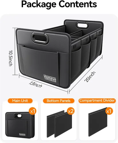 Vista 9 de Homeve Organizador de maletero de coche, organizador plegable de múltiples compartimentos, negro, 2 compartimentos, pequeño