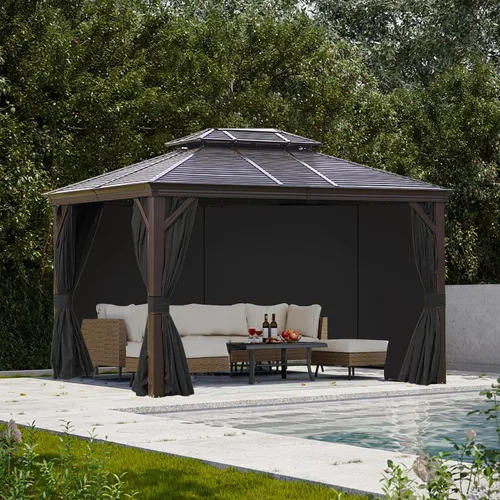 Vista 7 de slashome - Cortinas impermeables para gazebo de 10'x10', para exteriores, negras, universales, de repuesto, 4 paneles, paredes laterales