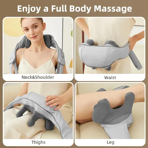 Vista 4 de Masajeador de cuello y hombros con calor, masajeador de hombros Shiatsu inalámbrico para aliviar el dolor de tejido profundo, masaje de amasamiento