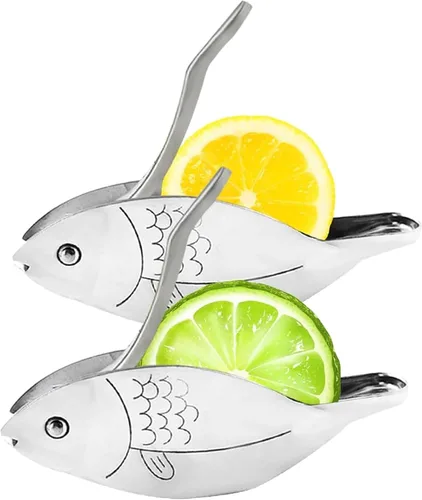 Vista 10 de Exprimidor de limón en forma de pescado, exprimidor manual de limón de acero inoxidable, cítricos de lima portátil, jugo de prensa manual resistente