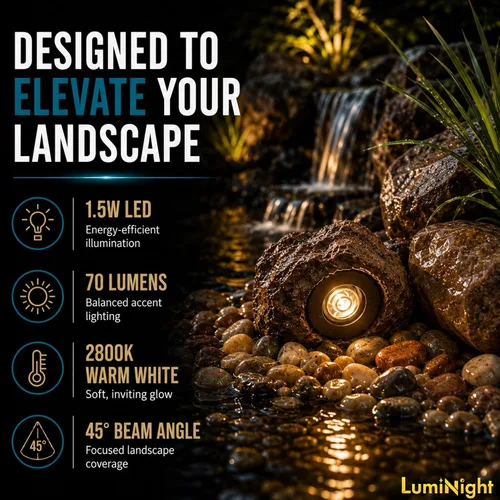 Vista 2 de HALF OFF PONDS LumiNight Iluminación para estanques y paisajes - Luz LED de roca de 1,5 vatios Luz de roca LED blanca cálida