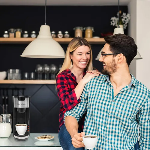 Vista 6 de Mixpresso - Cafetera negra para una porción, compatible con cápsulas K-Cup y café molido, cafetera compacta de 30 oz con 5 tamaños de preparación