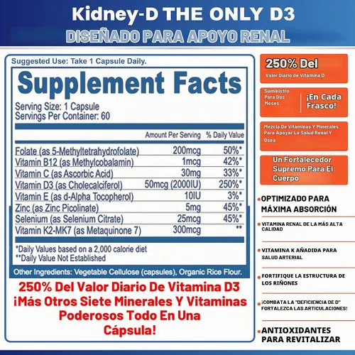 Vista 6 de Kidney Restore Suplemento de limpieza renal y salud renal + suplemento de riñón D