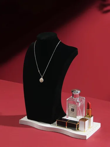 Vista 2 de Coward Soporte de busto de collar para espectáculo de venta, soporte de exhibición de joyas de collar de terciopelo negro para uso doméstico