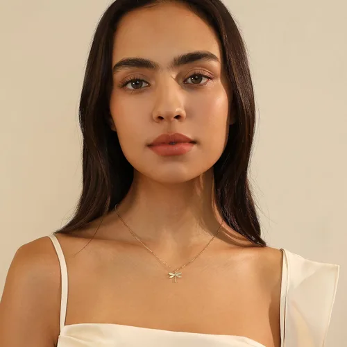 Vista 8 de Collar con dije de libélula de plata de ley para mujer, delicado collar plisado, oro rosa, regalo de joyería