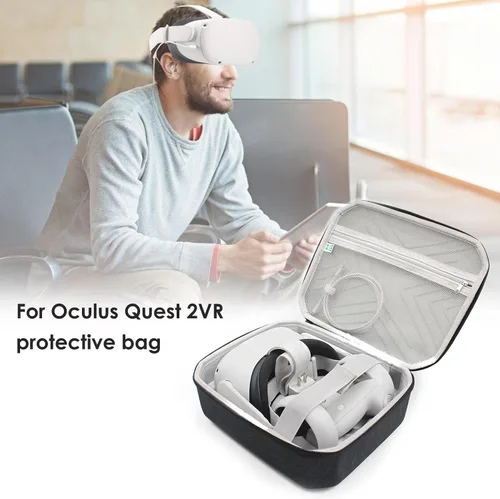 Vista 6 de Diseño para Oculus Quest 2 - Funda rígida de viaje para Oculus Quest 2 Funda de almacenamiento impermeable para Quest 2 con correa Elite