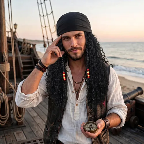 Vista 3 de Juego de 2 piezas de peluca pirata y bandana para hombres y mujeres