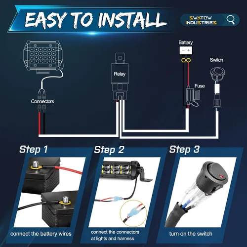 Vista 7 de 1 arnés de cableado de plomo para barra de luz LED, kits de arnés de cableado de 12 V 40 A Realy 15A fusible para luces antiniebla, luces de trabajo