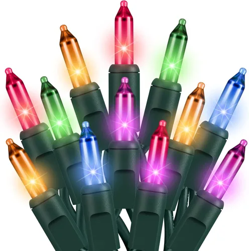 Vista 16 de Dirnun Luces de Navidad de color blanco transparente, 100 unidades, luz incandescente, certificación UL, luces conectables para árbol de Navidad