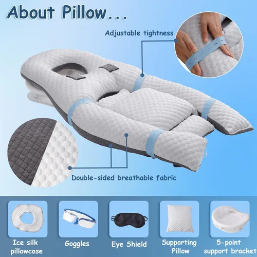 Vista 6 de King Mills - Almohada de cirugía ocular boca abajo, espuma viscoelástica, azul marino y blanco Shredded Memory Foam, Soft Support, Retina Surgery