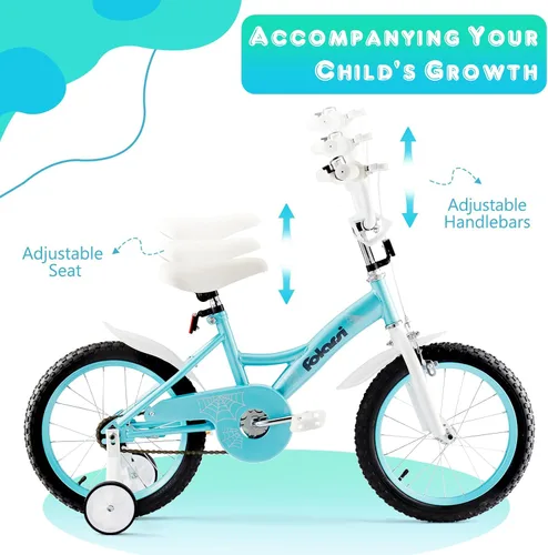 Vista 7 de Bicicleta para niños de 14, 16 y 18 pulgadas para niños y niñas de 3 a 9 años, bicicleta infantil con campana y ruedas de entrenamiento, múltiples