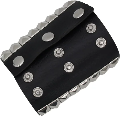 Vista 3 de Pulsera unisex de cuero punk, pulsera de motociclista de pirámide plateada para hombre