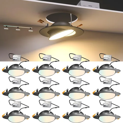 Vista 14 de Lightdot - Paquete de 6 luces LED empotrables con rótula de 6 pulgadas, ajustable 360°+90°, temperatura de color de 3CCT seleccionable y regulable