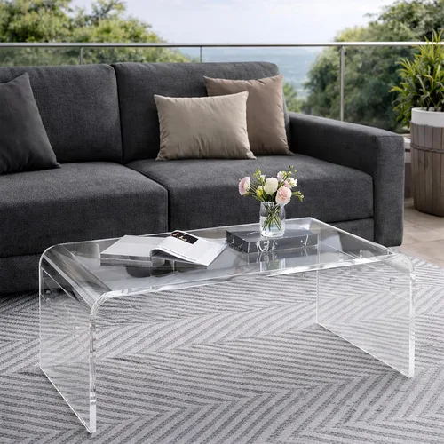 Vista 7 de MESAILUP Mesa de Centro Rectangular de Acrílico Transparente Premium de 32 Pulgadas para Sala de Estar, Mesa Baja de Cascada Transparente