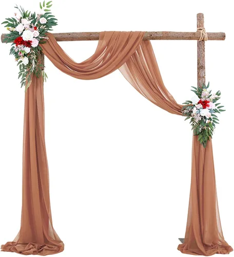 Vista 28 de Decoración de tela de gasa, 1 panel de 2 x 10 pies, cenefas sin arrugas, tela drapeada suave para arco de boda con 2 cintas, para decoración