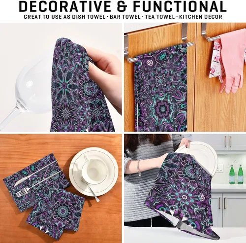 Vista 7 de GAIREG Juego de 4 toallas de cocina retro con mandala morada, 28 x 18 pulgadas, a granel, color morado