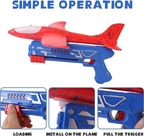Vista 4 de Juguete lanzador de avión de espuma 2 aviones planeadores de espuma para niños Juguete de avión para niños con luces LED Dos modos de vuelo