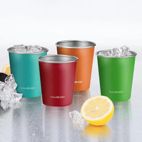 Vista 3 de HAUSHOF Taza de pinta, tazas de acero inoxidable de 14 onzas, tazas de metal apilables, tazas de pinta de cerveza apilables para el hogar, fiesta