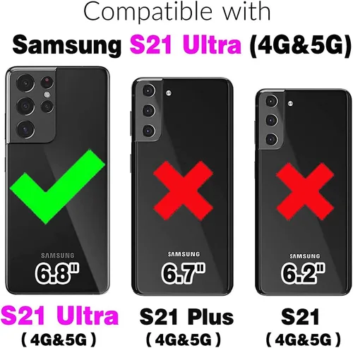 Vista 2 de Asuwish Funda de teléfono para Samsung Galaxy S21 Ultra 5G con cremallera, funda desmontable con protector de pantalla de vidrio templado