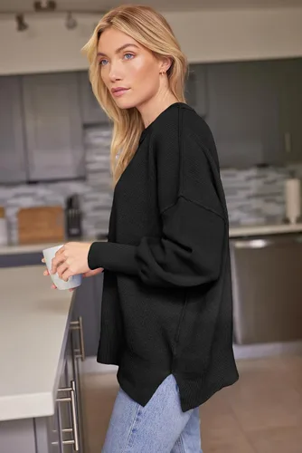 Vista 115 de Lillusory - Suéter extragrande con mangas de murciélago y cuello redondo para mujer, prenda moderna de otoño de tejido de punto sin botones