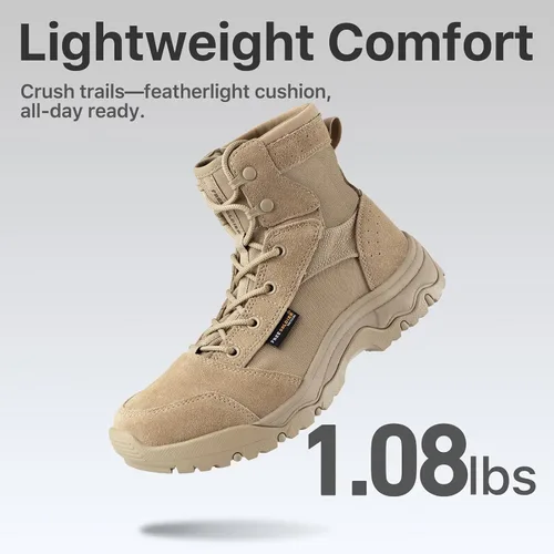 Vista 2 de FREE SOLDIER Botas de senderismo tácticas para hombre, ligeras, cómodas, botas de trabajo de combate de 6 pulgadas