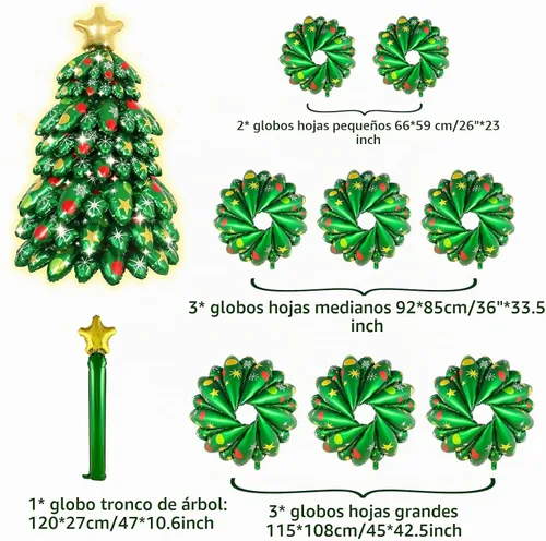 Vista 6 de Árbol de Navidad inflable, globos autosostenibles de 40 pulgadas, globos de papel de aluminio para árbol de Navidad de interior y exterior Árbol