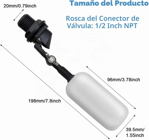 Vista 4 de Paquete de 2 válvulas de flotador de agua de 1/2 pulgada, 1/2 pulgada de latón con brazo ajustable, llenado automático y control de nivel de agua