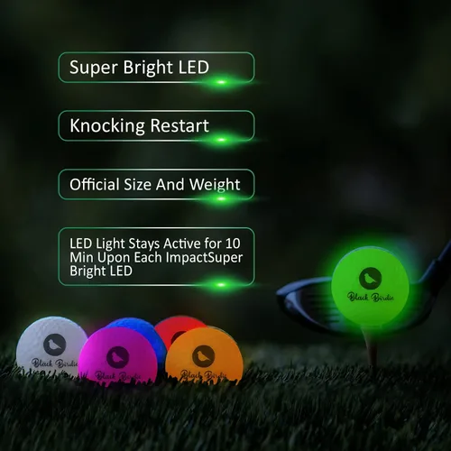 Vista 2 de Blach Birdie Pelotas de golf nocturnas que brillan en la oscuridad se iluminan 10 minutos intermitentes en seis colores para hombres y mujeres