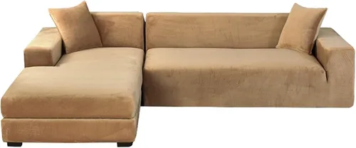 Vista 20 de Fundas de terciopelo para sofá modular, 2 fundas elásticas para sofá en forma de L, antideslizantes, suaves protectores de muebles para sofá Beige