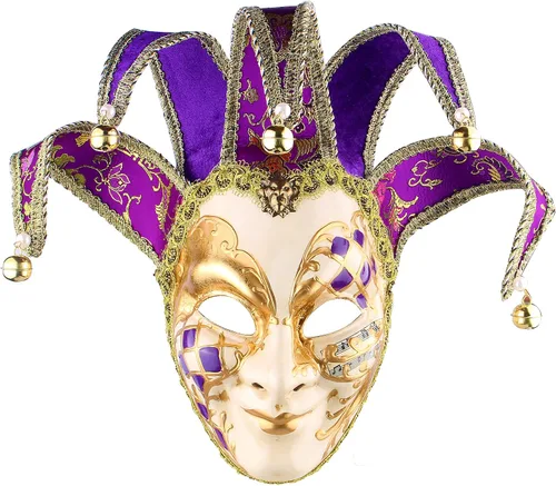 Vista 7 de Máscara de bufón veneciano para mascarada, máscara de música Mardi Gras para pared, colección de arte decorativo Dorado