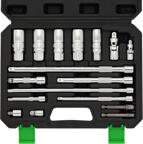 Vista 10 de TecoTek juego de 11 piezas de enchufes de bujía de 3/8" con llave de torque de clic, separador de bujías, junta universal, barra de extensión