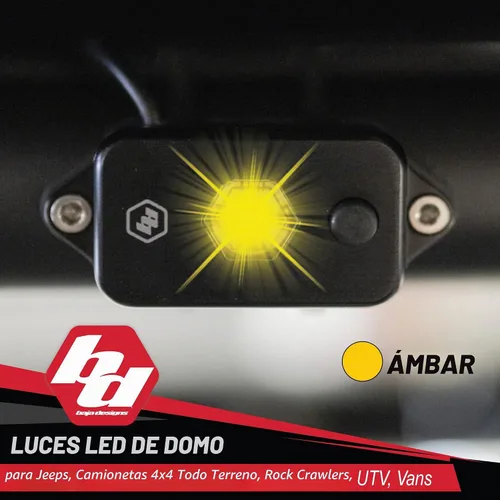 Vista 2 de Baja Designs Luz LED de cúpula con interruptor, luz universal de 12 V, 400 lúmenes, óptica de 180 grados, lente ámbar baja