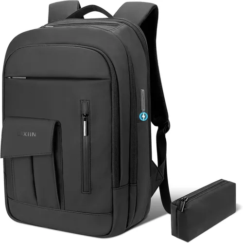 Vista 10 de Mochila de negocios para hombres antirrobo resistente al agua mochila de desplazamiento para portátil de 15.6 pulgadas para el trabajo diario, Negro