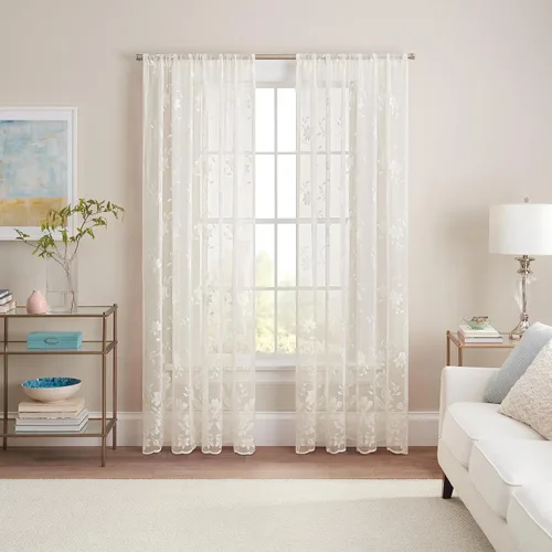 Vista 9 de Waverly Sherry Cortina de encaje ligera y elegante con bolsillo para varilla, cortina de ventana floral para sala de estar (1 panel), 54 x 63