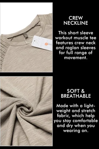Vista 6 de COOFANDY - Camiseta muscular para hombre, camiseta de manga raglán plisada para culturismo, camisetas a la moda de manga corta para entrenar