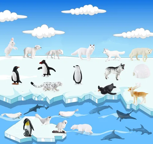 Vista 6 de RCOMG 26 figuras de animales árticos, figuras realistas de animales polares con oso polar, caribú, pingüino y lobo ártico, ideal para huevos