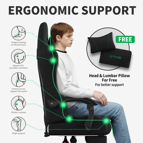 Vista 6 de Fabric Gaming Chair with Footrest, Big Tall Reclining Ergonomic Chair