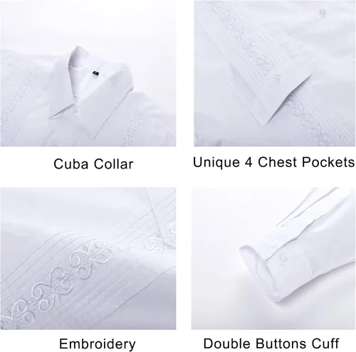 Vista 5 de MAXJON Camisas de manga larga Guayabera para hombre, camisas cubanas