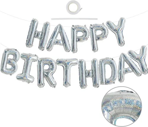Vista 68 de TONIFUL Pancarta de Globos Negros de Feliz Cumpleaños de 16 Pulgadas con Letras de Papel de Aluminio Mylar, Cartel Banderín Reutilizable