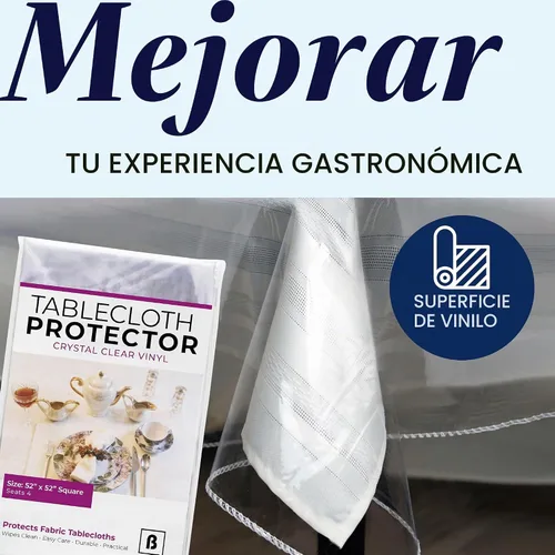 Vista 2 de BRODER MFG. INC. Protector de Mantel de Vinilo Transparente como Cristal (52"x52" Cuadrado) Protector de Mesa/Mantel Transparente Grueso