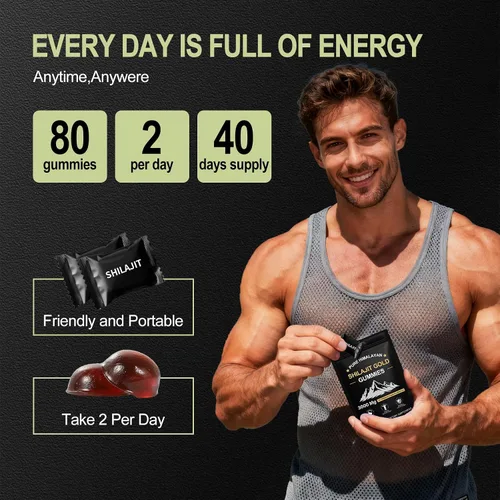 Vista 8 de Shilajit - Gomitas para hombres y mujeres, ricas en ácido fúlvico Ashwagandha Gaulshura 85 micronutrientes, sin azúcar añadido, sin OMG, 100%