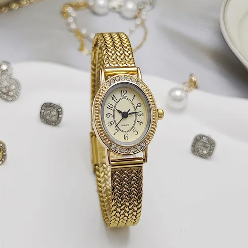 Vista 2 de Reloj ovalado vintage para mujer, de lujo, esfera ultrafina, de acero inoxidable, resistente al agua