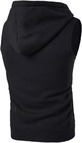 Vista 2 de Camiseta sin mangas con capucha para hombre, sin mangas, con cremallera, para entrenamiento, camiseta muscular, chalecos, chaqueta