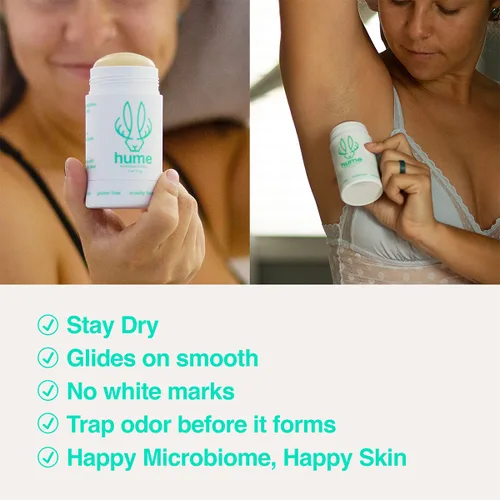 Vista 5 de Hume Supernatural Desodorante sin aluminio Roll On para mujeres y hombres, seguro para pieles sensibles, probiótico y a base de plantas, absorbe