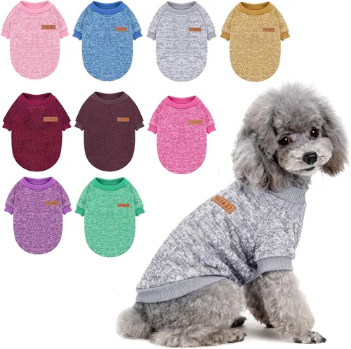 Vista 19 de 2 piezas de suéter clásico de punto para perro Idepet, abrigo de forro polar para perros pequeños y medianos, ropa cálida para perros y gatos