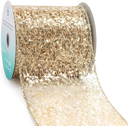 Vista 27 de Cinta con alambre de malla brillante con purpurina de 6 x 10 yardas, color negro para decoración del hogar, lazo para envolver regalos