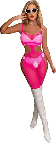 Vista 5 de SweatyRocks Lencería hueca de una pieza para mujer, medias recortadas, body de peluche