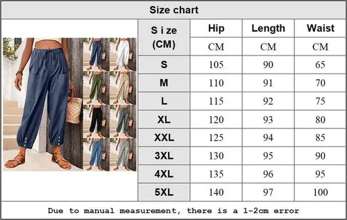 Vista 2 de Pantalones campesinos para mujer, pantalones capri de algodón y lino, pantalones de yoga 34, cintura elástica, pantalones de descanso recortados