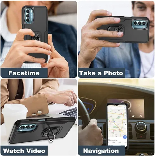 Vista 6 de HNHYGETE Funda para Moto G Stylus 5G 2022, con protector de pantalla, a prueba de golpes, grado militar, resistente, con función atril de anillo
