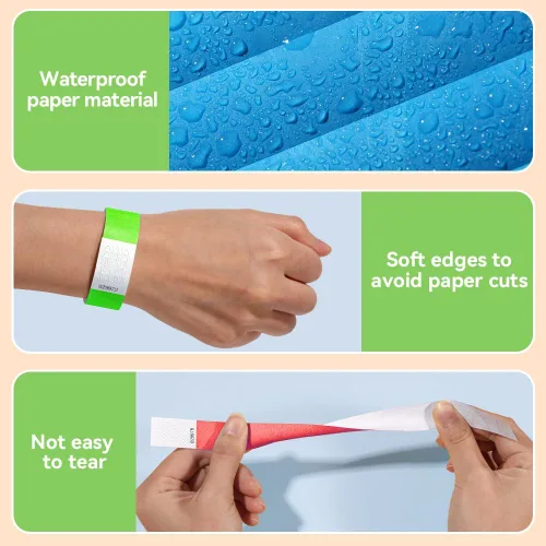 Vista 6 de 150 pulseras de papel para eventos, pulseras de papel, impermeables, imprimibles (verde, azul, rojo)